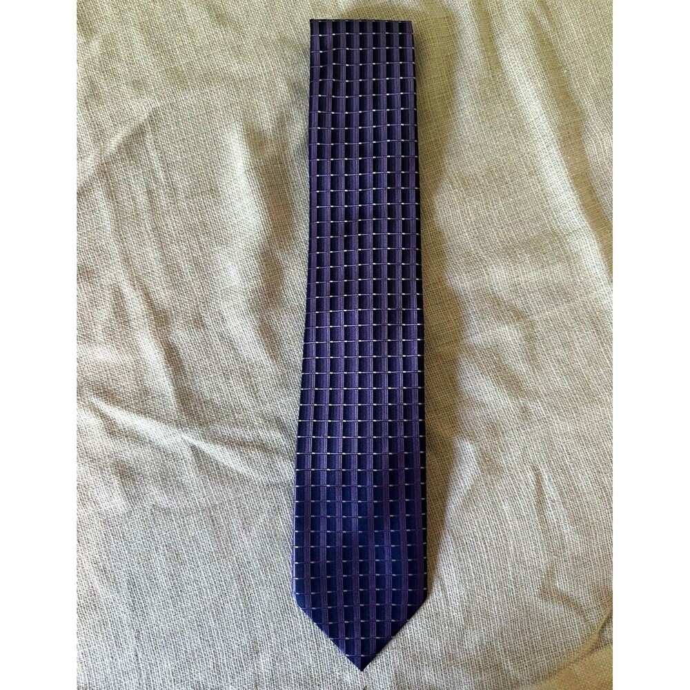 Haggar Men’s Purple Plaid Windowpane Necktie Geometric Dress Tie